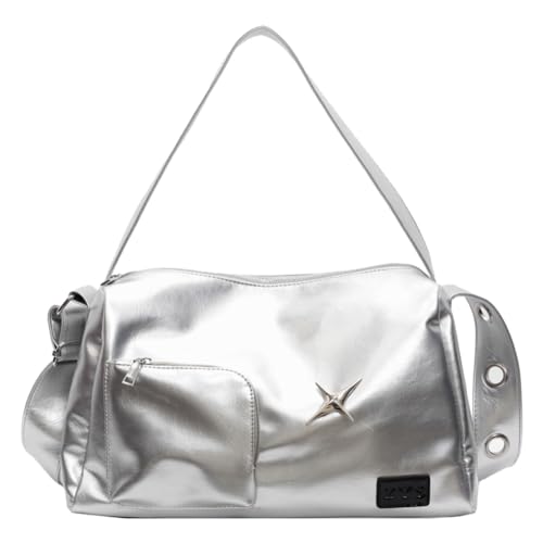Bolso de hombro mujeres Correa ajustable bolso PU Cuero con bolsillo de bolsillo bolso de trabajo de color sólido Bolsa de trabajo (plata)