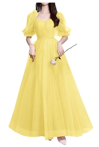 ZSHAOLHYJYZS Puffy Sleeve Prom Dress Sweetheart Tulle Ball Gown for Teens Long Formal Evening Party Dress