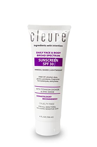 Cleure Mineral Sunscreen with Zinc Oxide - Broad Spectrum SPF 30 - Face & Body (4 oz, Pack of 1)