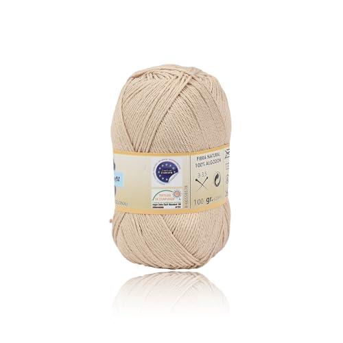 H HANSEL HOME Ovillo de Algodón Premium 100% Natural - Perfecto para Tejer y Ganchillo, Ideal para Crochet y Amigurumi, Beig Claro, 100gr, 220m