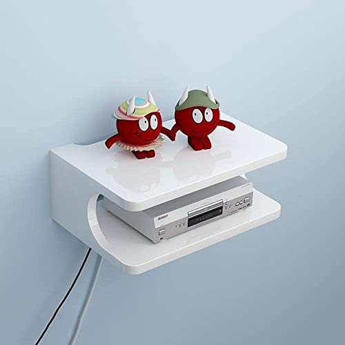 Image of DIME Art Shoppe Wooden Wall Mounted Shelf Set Top Box| Setup Box Stand for Home | Wall Mount Stylish WiFi Router Holder TV Cabinet (White)