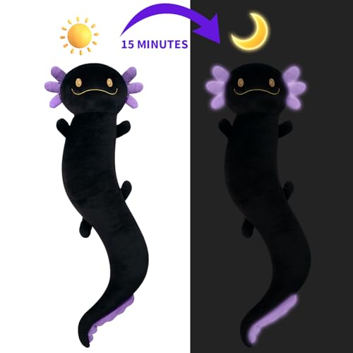 Dalmao 120cm Riesen Axolotl Plüsch Gefülltes Tier, Große Schwarze Axolotl -Kissen -Kissenspielzeug im Dunklen, Riesigen Schlaftkissen für Kinder, Geburtstag, Ostern