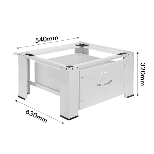 Maclean MC-117 W Waschtrocknersockel mit Schublade Weiß | Sockel für Waschmaschine & Trockner | Stahl Konstruktion 150 kg Tragkraft | Ergonomisch, Rutschfest, Stauraum, Modernes Design