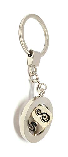 Shiani Rotating Dice Alphabet Letter S Metal Keychain and Keyring (Silver)