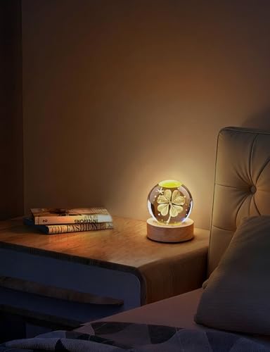 AWARDSEN 60 mm Kristallkugel Vierblättriges Kleeblatt Glücksbringer Prüfung, Glückssteine Briefbeschwerer Glaskugel Deko, Crystal Ball Kleine Geschenke
