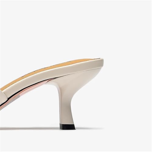 Women's Calfskin Leather Slippers - Solid Color Square Toe Thin Heel Flats4