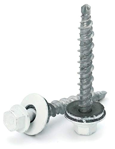 Hex Washer Head Mechanical Galvanized Mini Driller Roofing Screws White Finish - #10 x 2