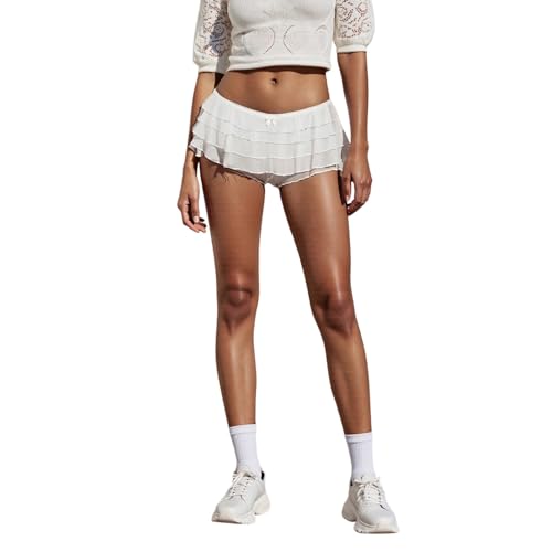 Image of Lace Ruffle Bloomers Women Lolita Mini Shorts Mesh Pumpkin Micro Boy Bottoms Ruffled Pettipants Layered Panties