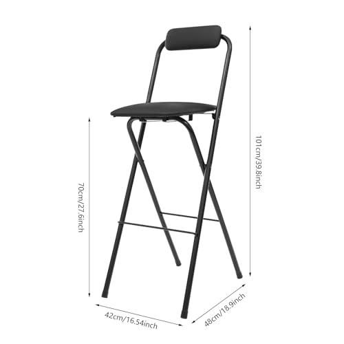 Image of 1Pcs Folding Bar Stool with Backrest, 27.56 Inch Tall Foldable Stool Chair Metal Frame Portable Chairs Portable Bar Chair Collapsible Stools Barstools w /Leather Padded for Kitchen Shop Cafe (White1)