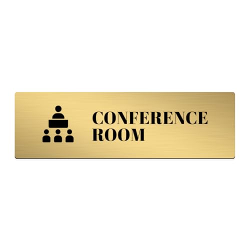 Image of Brushed Silver PVC Office Sign with Double-Sided Tape | Durable 10x3 Inch Signage for Clinics, Malls, Gyms & Hospitals - Available in Silver & Gold (Brushed Gold, Conference Room)