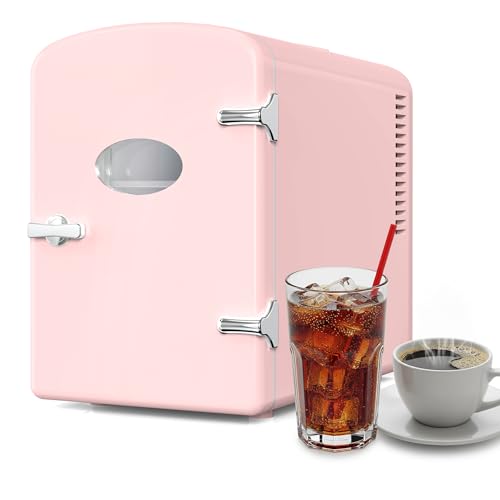 Image of Simple Deluxe Mini Fridge 6L 9 Can with Window, Portable Small Refrigerator for Skincare, Drinks, Food, Freon-Free Cooler & Warmer Compact Refrigerators for Office, Bedroom, Car, Dorm, Pink