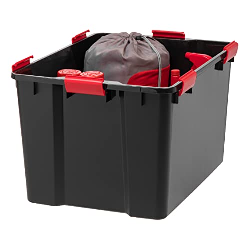 IRIS USA WeatherPro 74 Qt Storage Bins with Lids, 4 Pack, BPA-Free Plastic Gasket Box with Tight Latch and Seal, Stackable Nestable Tote Tub - Black/Red - Image 5