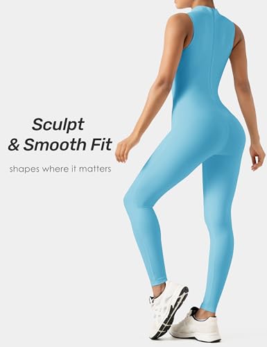 Image of speerise Women Sleeveless Turtleneck One Piece Romper for Yoga Workout Jumpsuit with Tummy Control Bodysuit