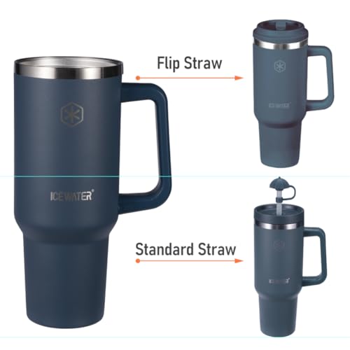 Image of ICEWATER 40 oz Tumbler with 2 Lids (Regular Straw and Flip Straw)