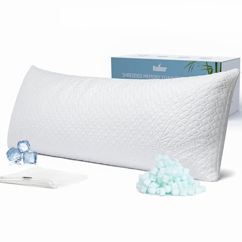 Rainmr Shredded Memory Foam Full Body Pillow – Side Sleeper – Huggable Long Pillow for Body Relief – with Ultra Soft Cooling Cover, 20 x 54 inches
