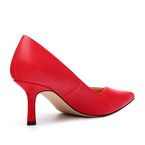 Image of Women Pointed Closed Toe 2.5 Inch Kitten Heel Slip On Pumps | Elegant Comfort Formal Dress Footwear, Versatile Ladies Shoes For Office Wedding Party Evening Daily Occasions