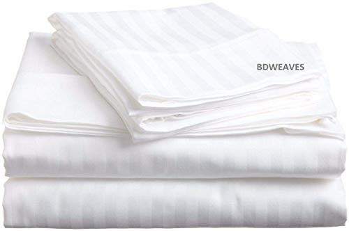 Image of 210 TC Thread Count Self Coloured Sateen Striped Pattern Pure Duvet Cover (White, Single)