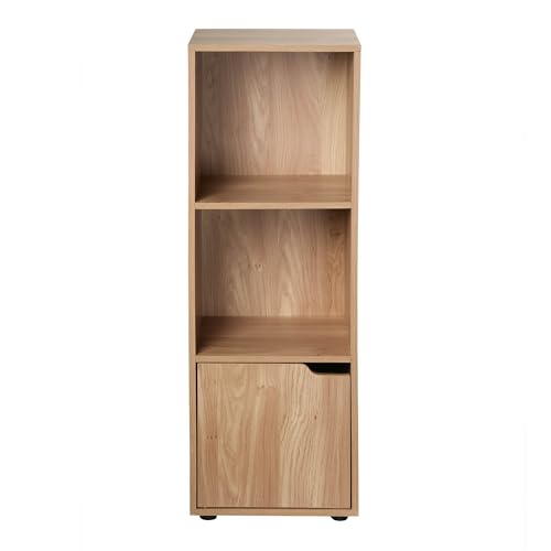 Calicosy - Meuble 3 Cases Décor Bois - MDF - 1 Porte Modulable - Bibliothèque Fine - Colonne De Rangement - Solide Et Fonctionnel - Chambre, Séjour, Bureau...