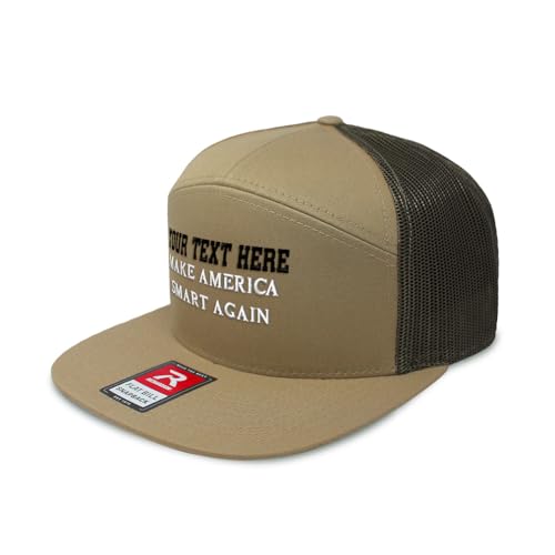 Custom Mesh Cap Hat Snapback Hat Make America Smart Again USA Patriot Flat Bill Hat Trucker Cap Hat 7 Panels Khaki Loden Personalized Text Here
