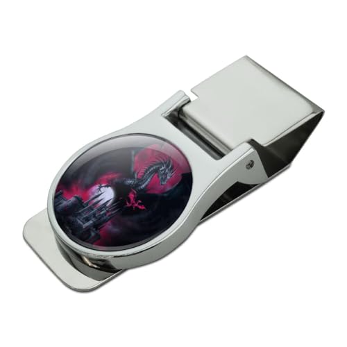 Black Dragon Castle Satin Chrome Plated Metal Money Clip