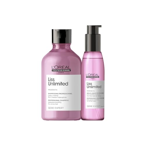 L’Oréal Professionnel Paris Serie Expert Liss Unlimited Blow Dry Serum, 125Ml & Shampoo, Controls Frizz Adds Shine With Prokeratin Complex
