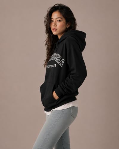Image of Women's Fleece Hoodie Sweatshirt | California West Coast Graphic Print | Long Sleeve Hooded Pullover with Kangaroo Pocket | Casual Winter Oversized Hoodie