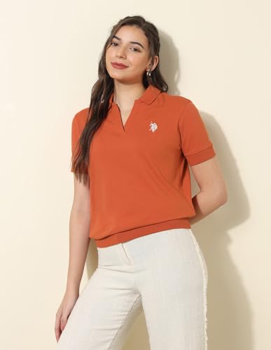 Image of U.S. Polo ASSN. Women's Cotton Solid Loose Fit Polo Shirt