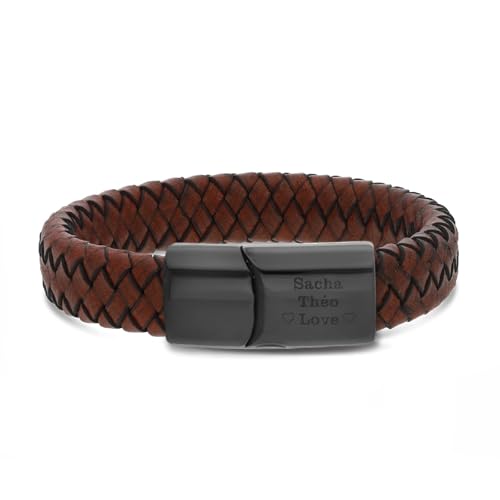 Bracelet homme personnalisé cuir marron : l'accessoire tressé avec boucle noire pour le quotidien