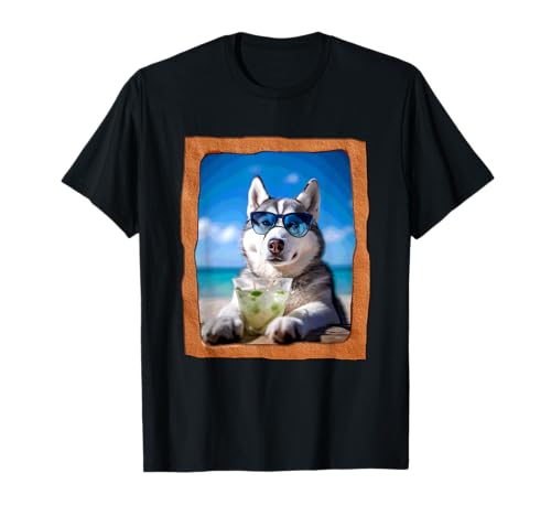 Cool Husky Con Occhiali Da Sole Spiaggia Vibes Maglietta