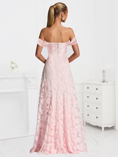 Off Shoulder Bridesmaid Dresses for Women Long Floral Cowl Neck Formal Evening Gowns2