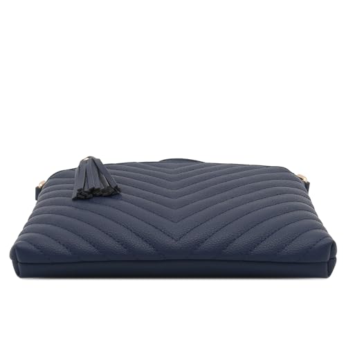 Image of FashionPuzzle Chevron Quilted Medium Crossbody Bag with Tassel Accent