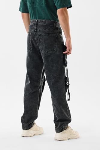Image of SNITCH Men Cargo Pants | Baggy Fit with Multiple Utility Pockets & Turned-Up Cuffs | Cotton Blend Fabric for Streetwear & Casual Outings