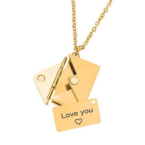 Collier enveloppe médaillon personnalisé en acier pour femme
