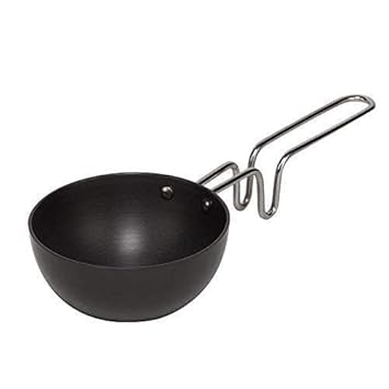 Tendula Iron tadka pan Fry pan/Thalipu karandi with Handle Loha/Lohalokand unbraeakable Heavy Gauge & Long Grip(1Pcs) (Black) (Tadka Fry pan)