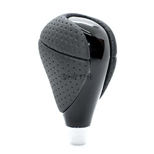 Leather Chrome Wood Gear Shift Knob Stick Shifter For Lexus ES300h ES350 GS300 GS350 GS430 GS450h GS460 IS-F IS250 IS300 IS350 LS460 LS600h RX350 RX450h (Punched Black Leather / Piano Black)