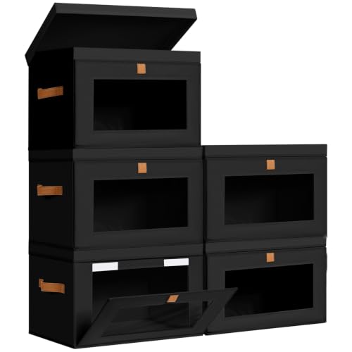 Image of DIMJ Storage Bins with Lids - 5 Pack Large Fabric Closet Organizer with Window & Handles, Collapsible Decorative Storage Boxes for Shelves Under Bed, Books Clothes Blankets Sweaters Organization