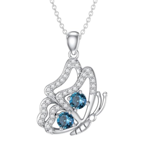 Collier papillon en cristal bleu et sa chaine de joaillerie fine pour femme
