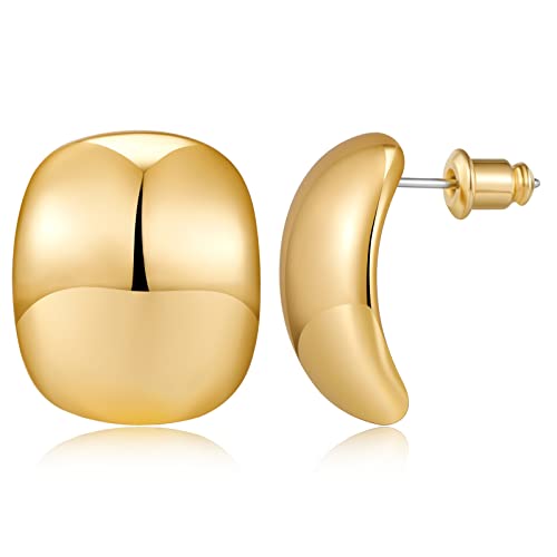 MUYAN Chunky Thick Earrings for Women,Gold Silver Polished Earrings Lightweight Everyday Jewelry