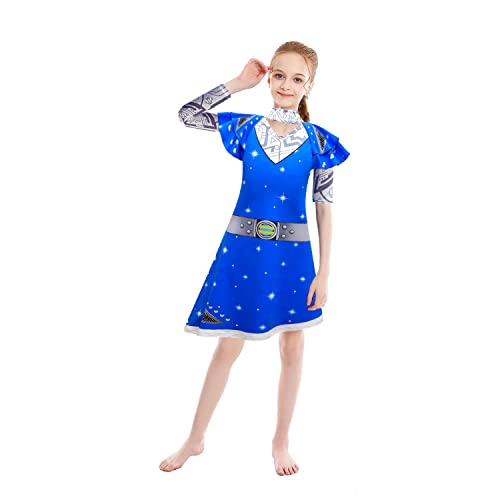 Zivanto Zombies Alien Costume For Girls Halloween Cosplay Dresses Teen Kids Role Play Outfits Set Girls Party Dress Up With Gloves Birthday Christmas Gift Blue 150 #TOP1