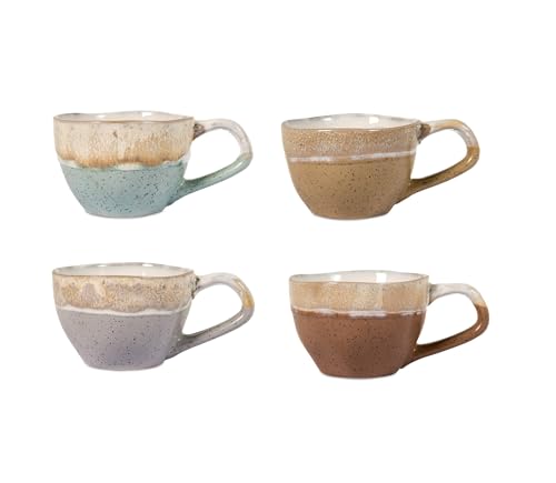 H&H Malika Set 4 Tazas Cafè, Gres, Colores Surtidos, 110cc
