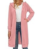 Zeagoo 2024 Long Women's Zip Up Y2K Hoodies Casual Long Sleeve Long Jackets With Pockets Dark Pink
