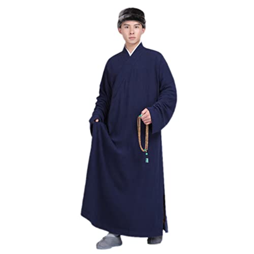 QIEZI Traditional Tang Robe Winter Plush Men Martial Arts Monk Gown