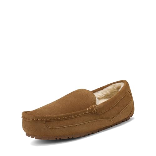 DREAM PAIRS Men's House Slippers Moccasin Indoor Outdoor Fuzzy Furry Loafers Suede Leather Warm Comfortable Shoes