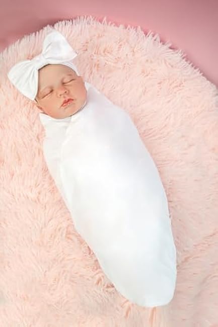 RATIVE Stretchy Swaddle Blanket Receiving Blankets with Headband Cap for Unisex Newborn Baby 0-3 Months Boys Girls