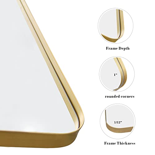 Zenida Bathroom Mirrors For Wall, 30" X 20" Large Rounded Rectangle Bathroom Mirror, Gold Matte Metal Framed Wall Mirror, Horizontal Or Vertical Hanging Mirror For Bathroom, Living Room, Entryway #TOP3