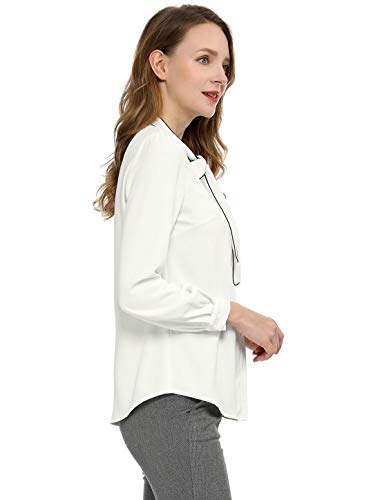 Allegra K Women's Work Blouse Tie Neck Long Sleeve Shirts Button Down Elegant Office Business Top 20254