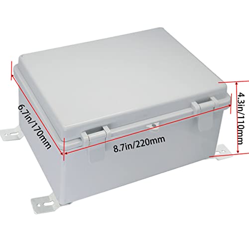 Yetlebox Waterproof Electrical Box With Mounting Plate 220X170X110Mm, Ip67 Junction Box Hinged Grey Cover Abs Project Boxes For Electronics Diy Enclosure With Wall Bracket And 2 Glands 8.7"X6.7"X4.3" #TOP1