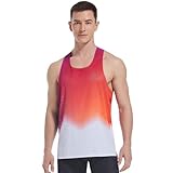 Sanken Men's Seamless Running Tank Tops Ultra Lightweight Marathon Singlets Breathable Race Vests Quick Dry Sleeveless Shirt (US, Alpha, Medium, Regular, Regular, Red&White)