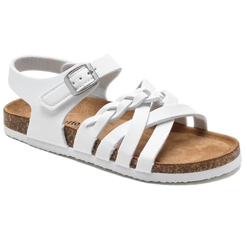 Image of Torotto Girls Sandals with Cork Footbed Adjustable Buckle Casual Slides Sandals Open Toes Flat for Kids Toddler