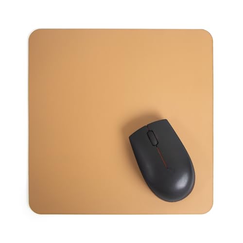 Image of Bellblock Mouse Pad | Computer Mouse Mat | Vegan PU Leather | Anti-Slip | Smooth Mouse Control | Spill-Resistant Surface | Blue & Tan | 22 x 22 cm (Pack of 1) (Black & Tan, Square)